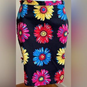 City Silk Midi Black W Red Pink Blue Yellow Sun Flowers SZ 6 Damage Last…